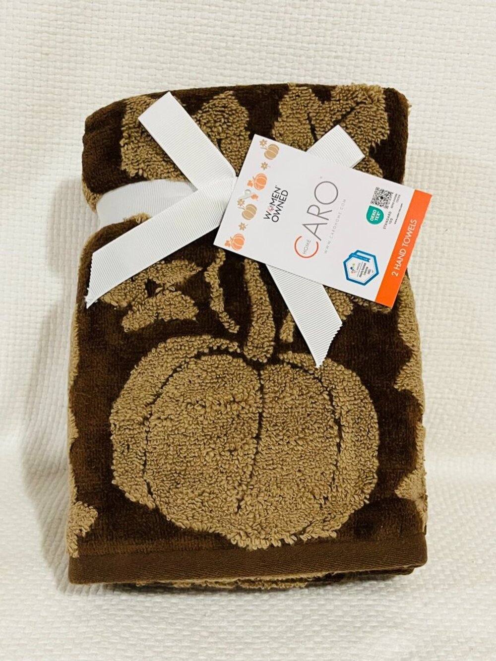 Caro Home Pumpkin Hand Towels - Chocolate (2-Pack)